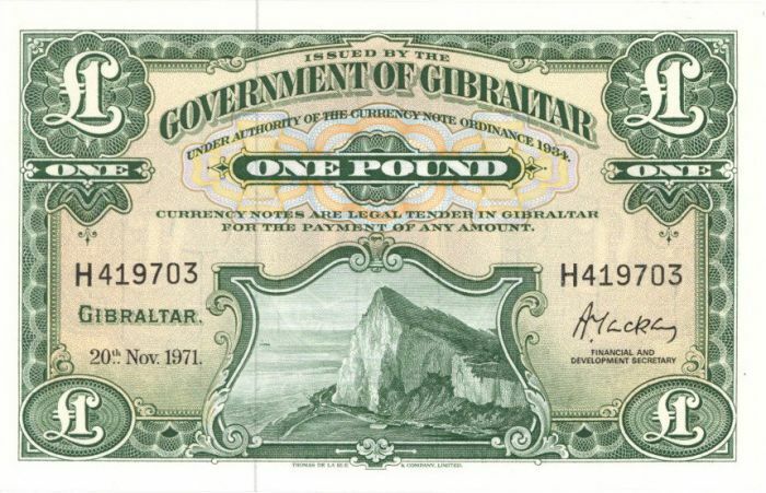 Gibraltar - 1 pound - P-18b - Nov 11, 1971 dated Foreign Paper Money - Paper Mon