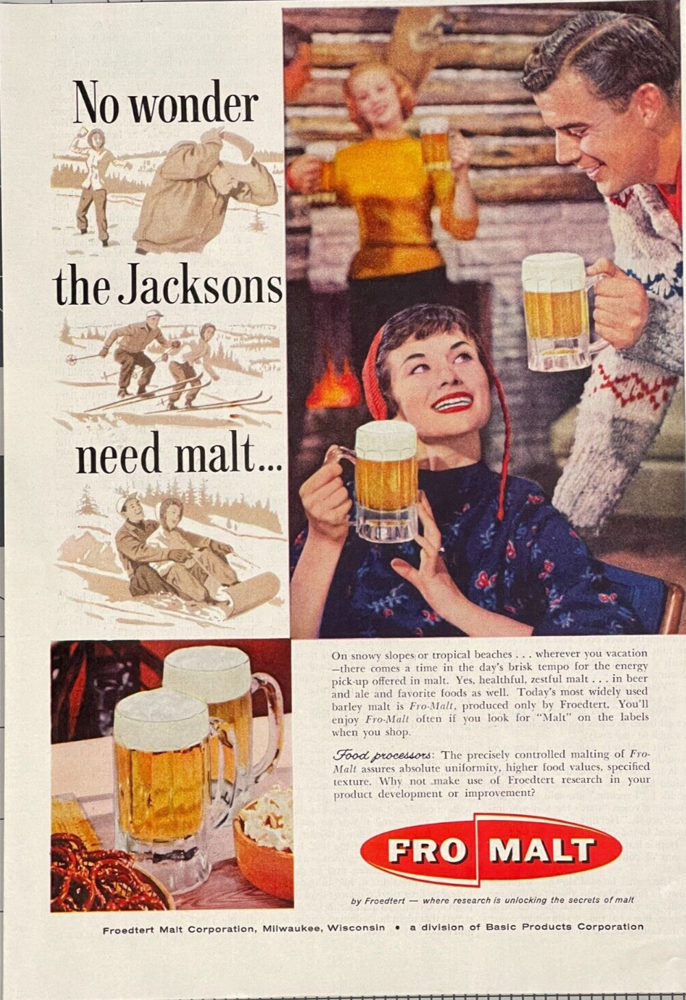 1958 Fro Malt Vintage Print Ad Couple Enjoying Beer At the End Of A Busy Day