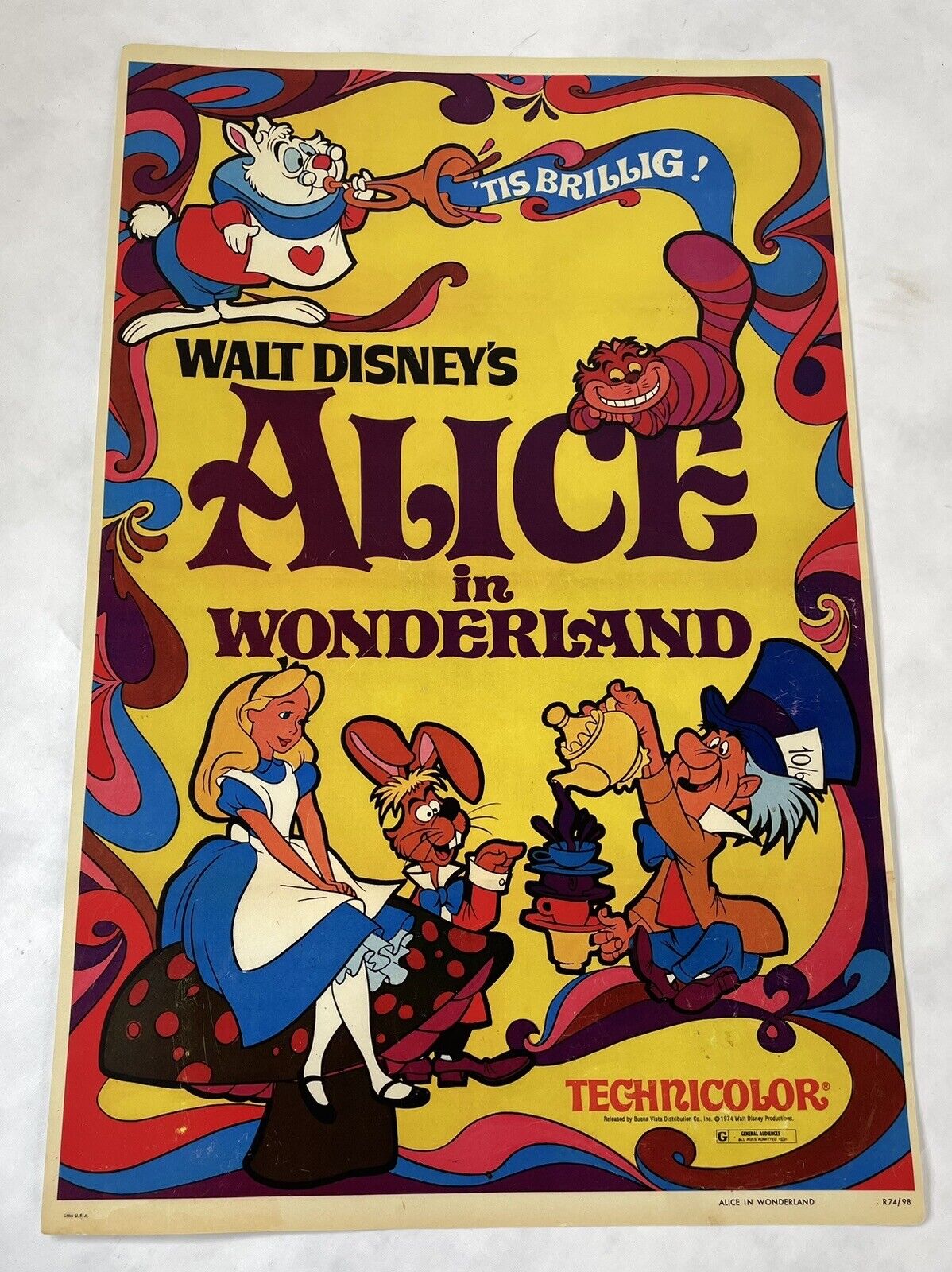 Alice In Wonderland Poster Disney Technicolor 1974 *Read Description* 11 X 17
