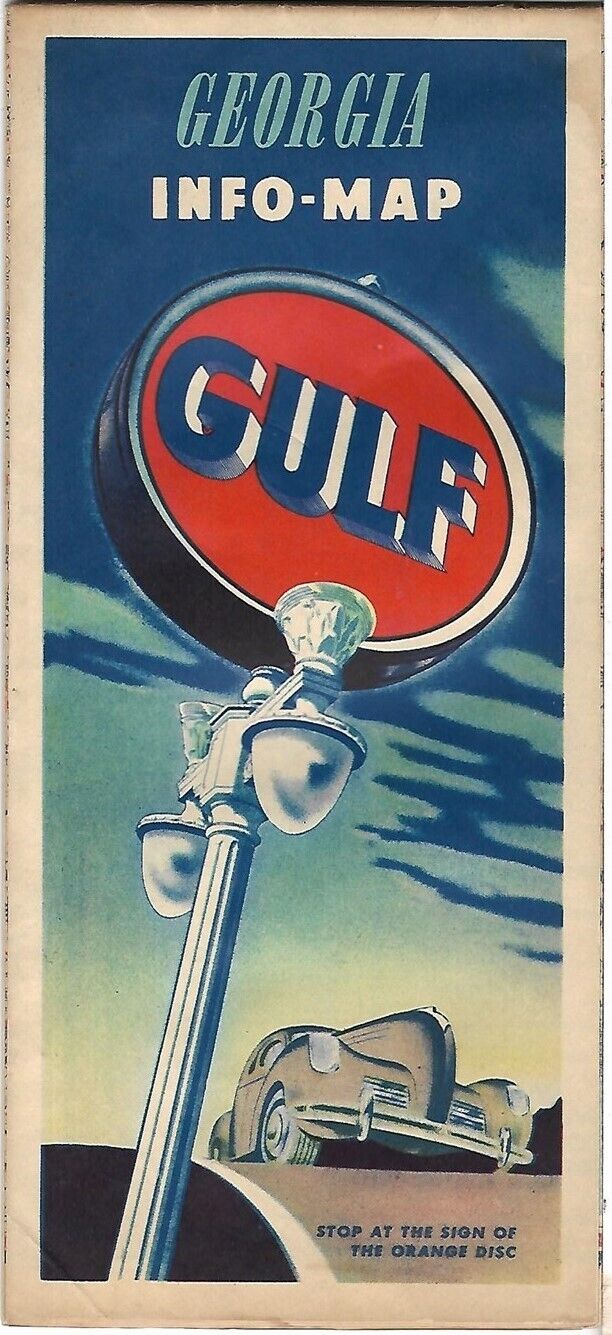 1949 GULF OIL Road Map GEORGIA Atlanta Decatur Buckhead Dairy Farm Southeast US