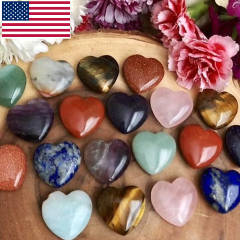 10Pcs 20mm Natural Quartz Crystal Stone Heart Chakra Healing Heart Gemstone USA