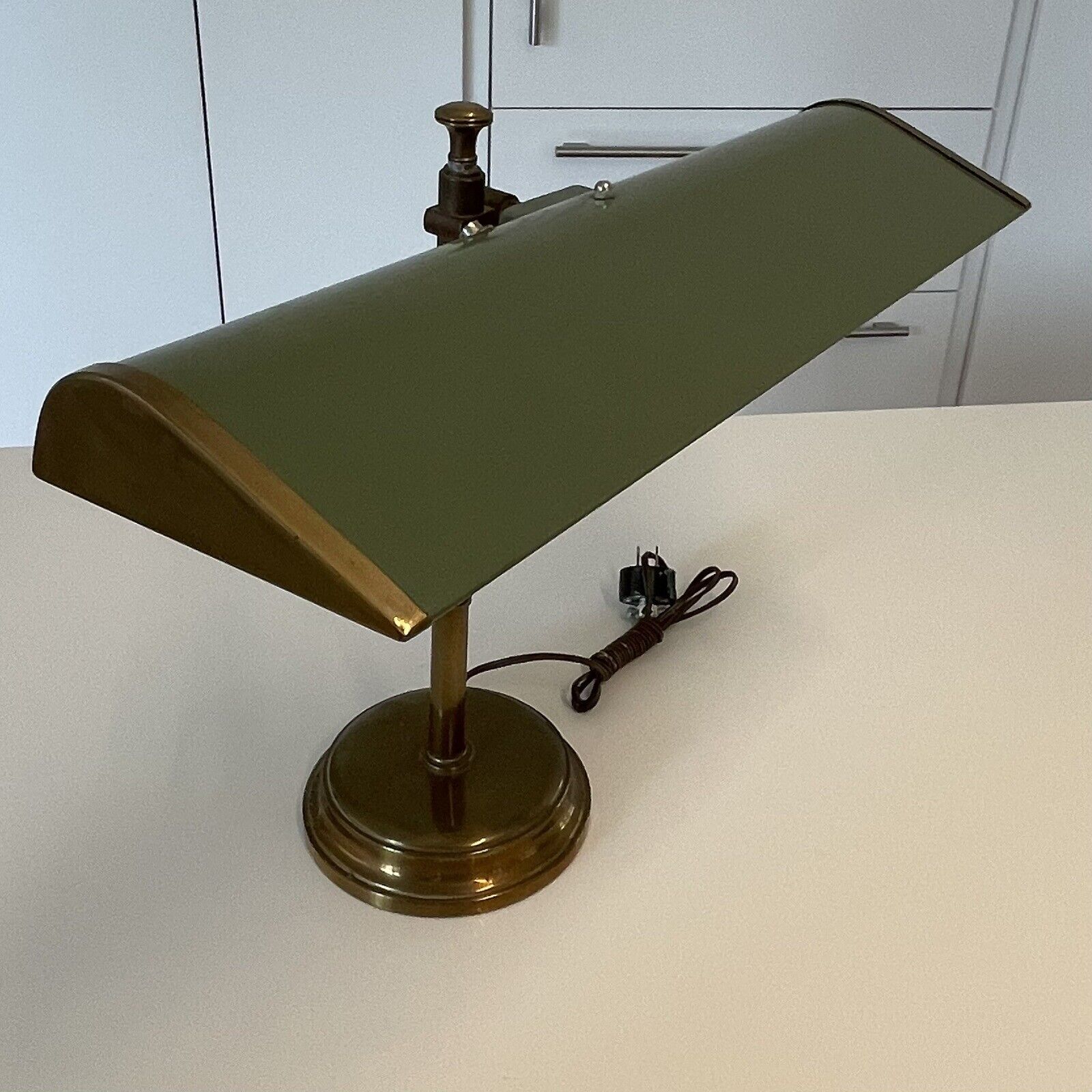 JFK Style Hercolite Executive Green Lamp w/ Brass Made by Herco Art 1961
