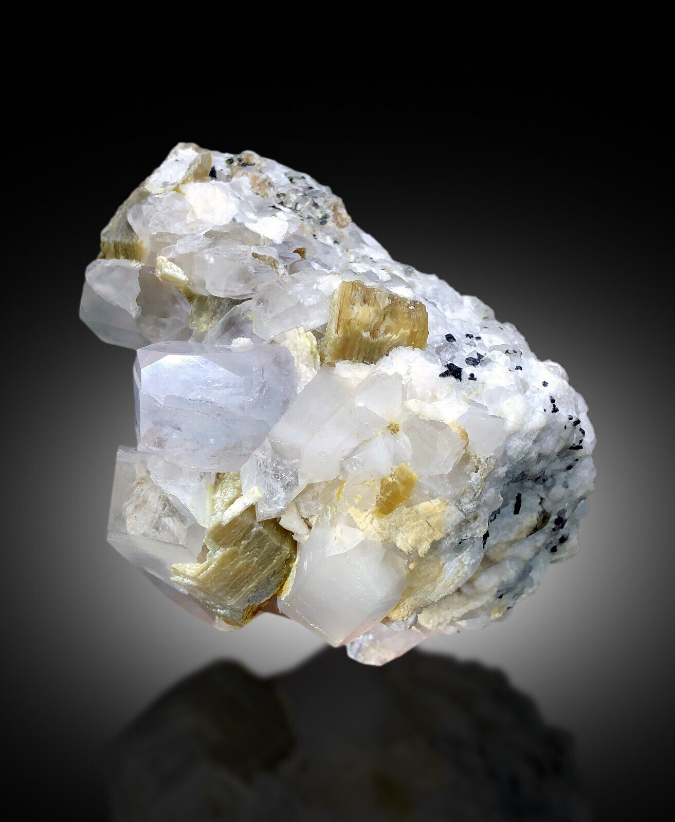 Natural AquaMorganite Crystal with Quartz and Mica, Bicolor Beryl - 940 gram