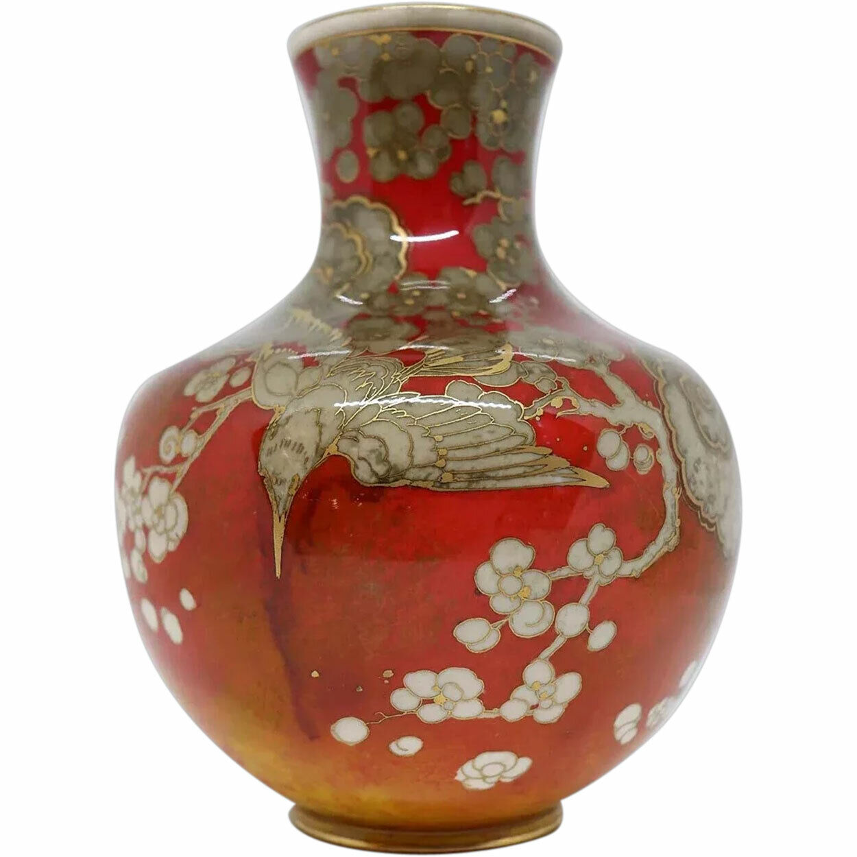 Antique Royal Doulton Harry Nixon Porcelain Red Flambe Kingfisher Vase c. 1920