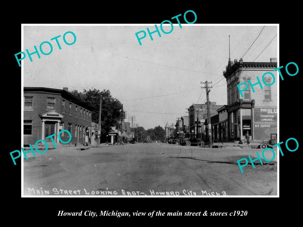 OLD 8x6 HISTORIC PHOTO OF HOWARD CITY MICHIGAN THE MAIN STREET & STORES c1920