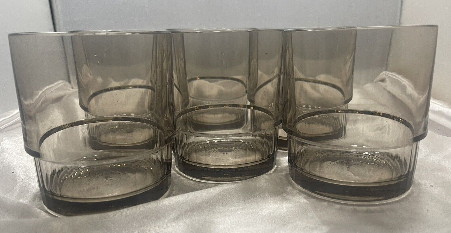Set Of 6 Gray Smoke Tupperware Preludio Acrylic T84 Tumblers Cups - Excellent