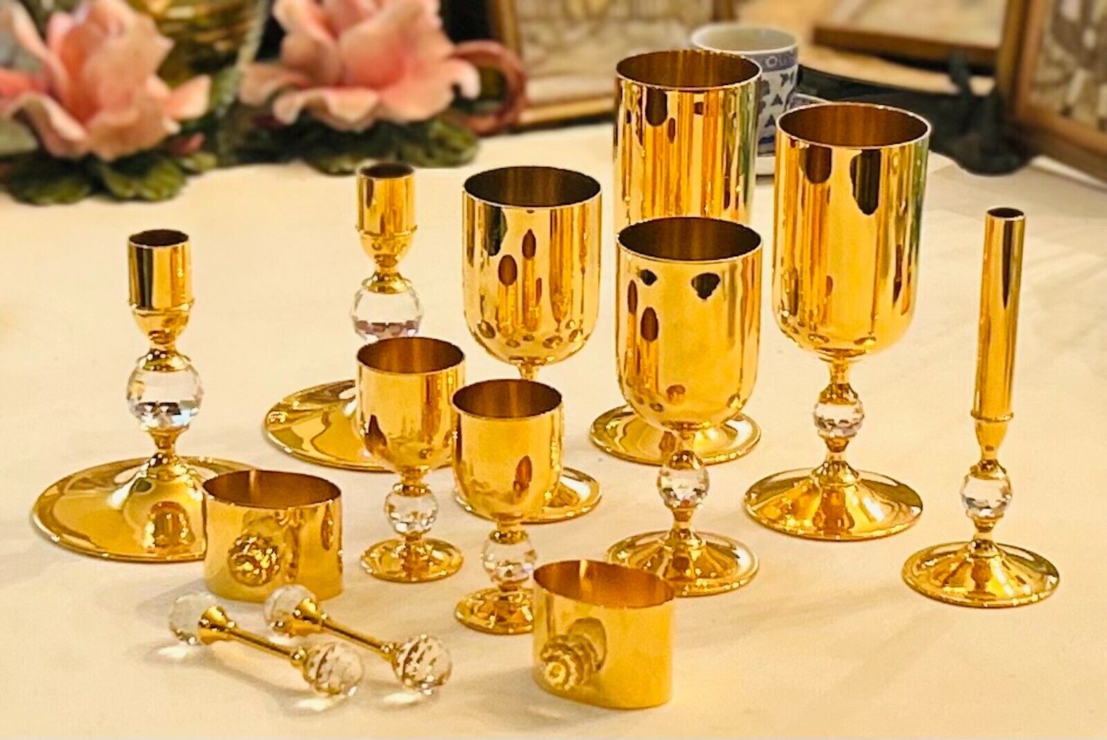 Valero Albarello 24k Gold Plated Brass, Swarovski Crystal Accents, 13 Piece Set