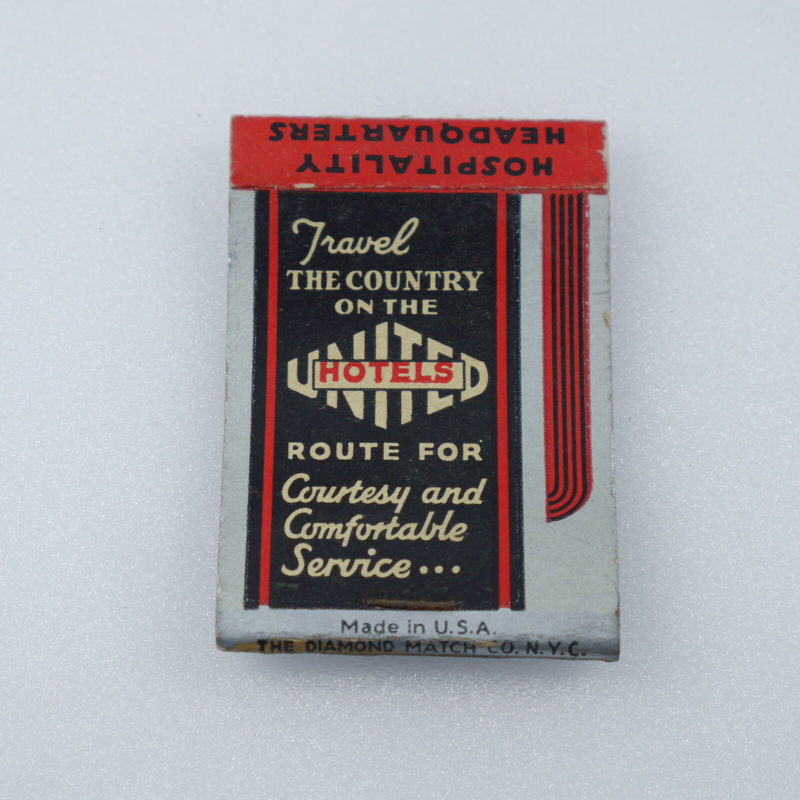 United Hotels Matchbook Vintage Struck Cover Diamond Match