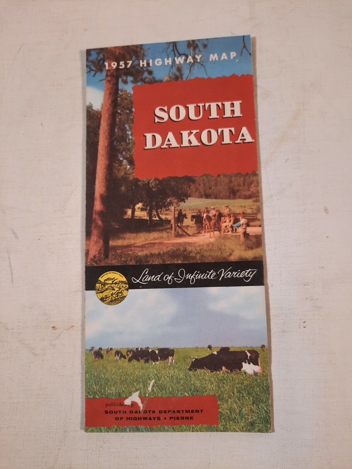 Vintage 1957 Official South Dakota State Highway Travel Road Map 