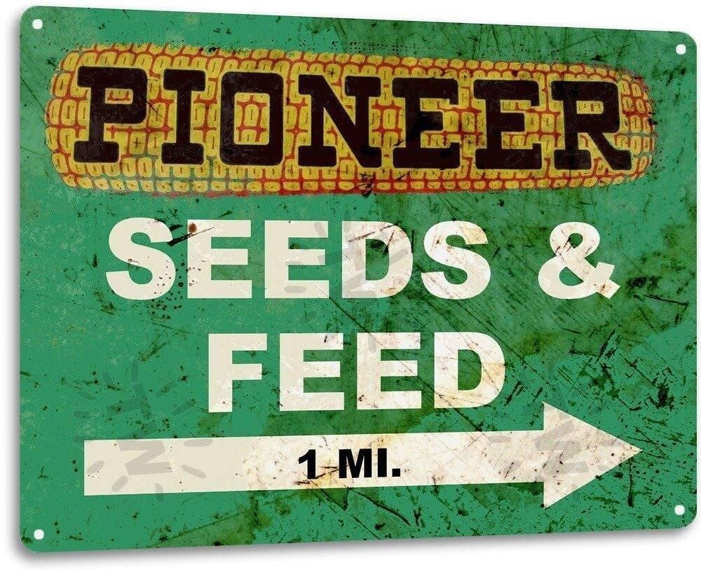 Pioneer Seed and Feed Vintage Farm Rustic Metal Tin Sign