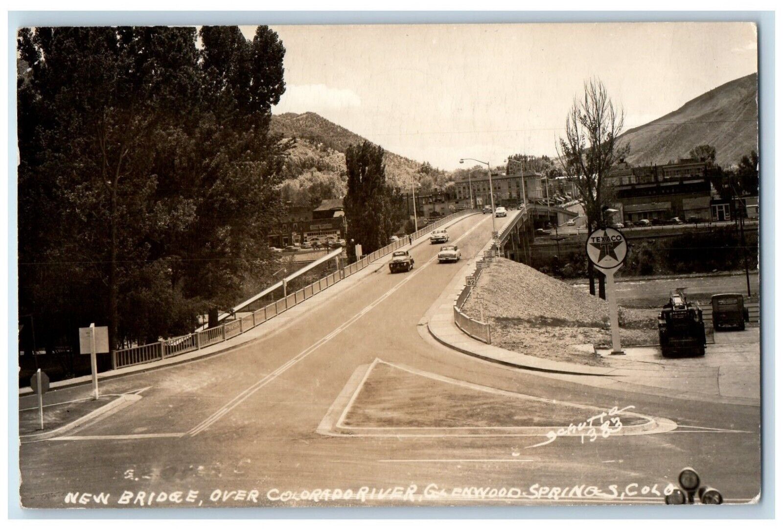 1954 Bridge Texaco Gas Station Glenwood Springs Colorado CO RPPC Photo Postcard