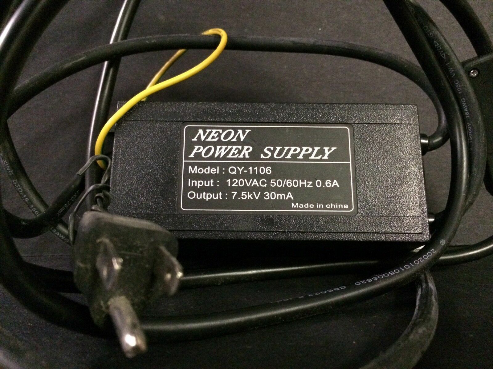 NEON SIGN TRANSFORMER Electronic 7,500 volt 7.5KV 7500v 30ma power supply 120V