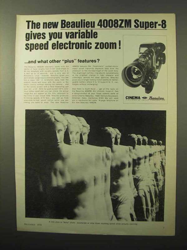 1970 Beaulieu 4008ZM Super-8 Movie Camera Ad - Variable Zoom