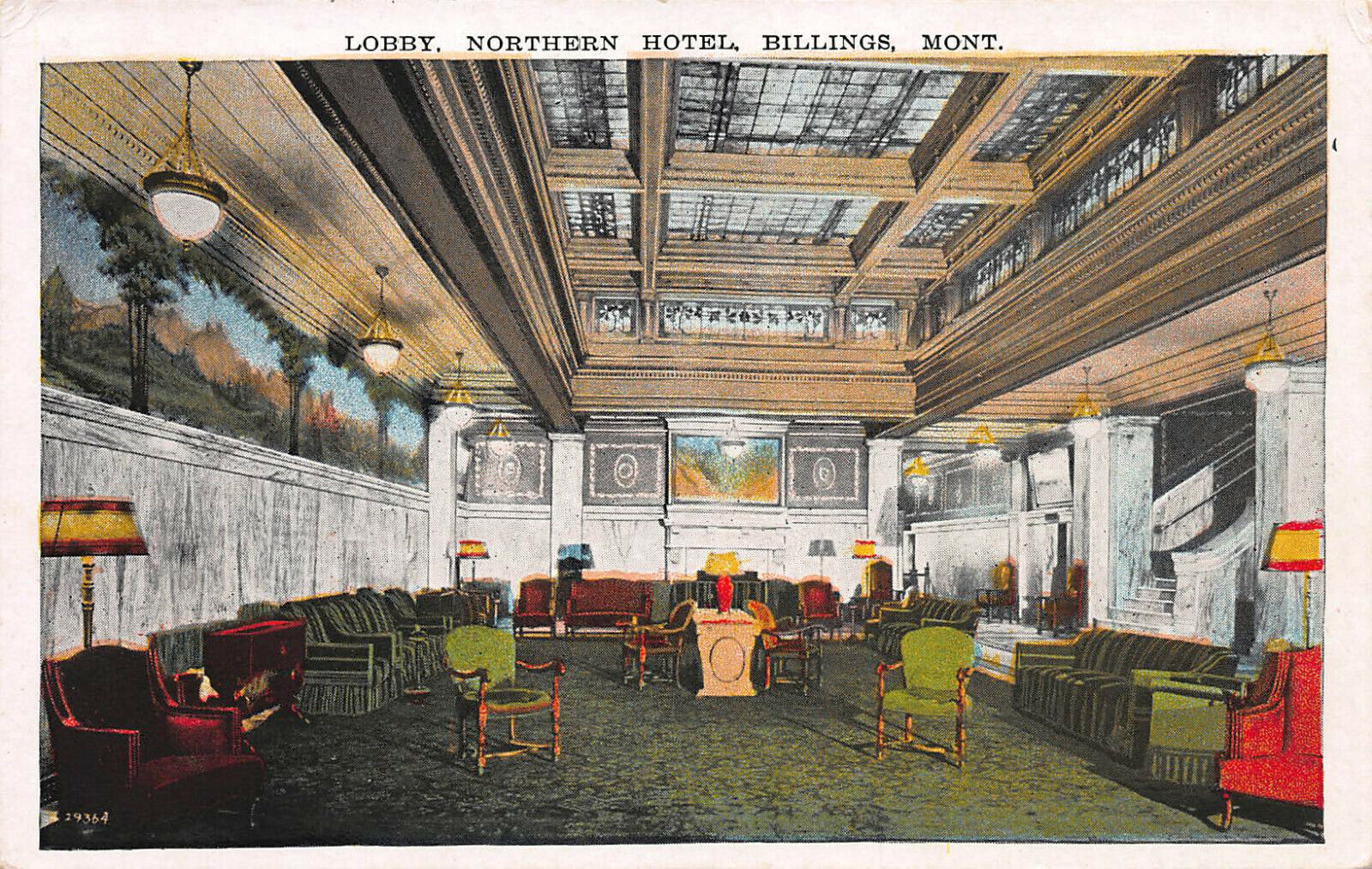 Lobby, Northern Hotel, Billings, Montana, Early Postcard, Unused