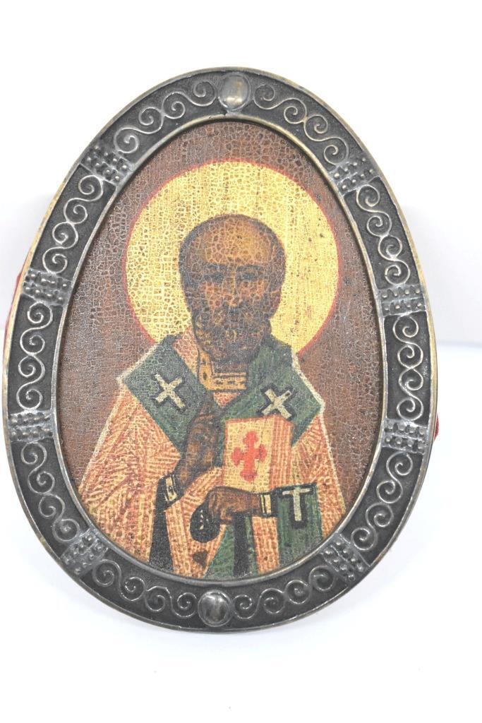 Antique PAVEL OVCHINNIKOV Moscow Russian Hand Painted Religious Icon Plaque