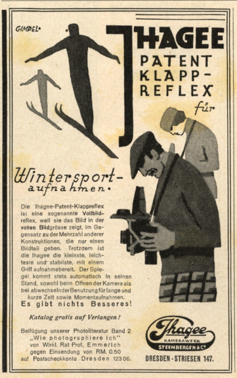 Ihagee camera Dresden 1928 ad patent folding reflex advertising by Gimpel