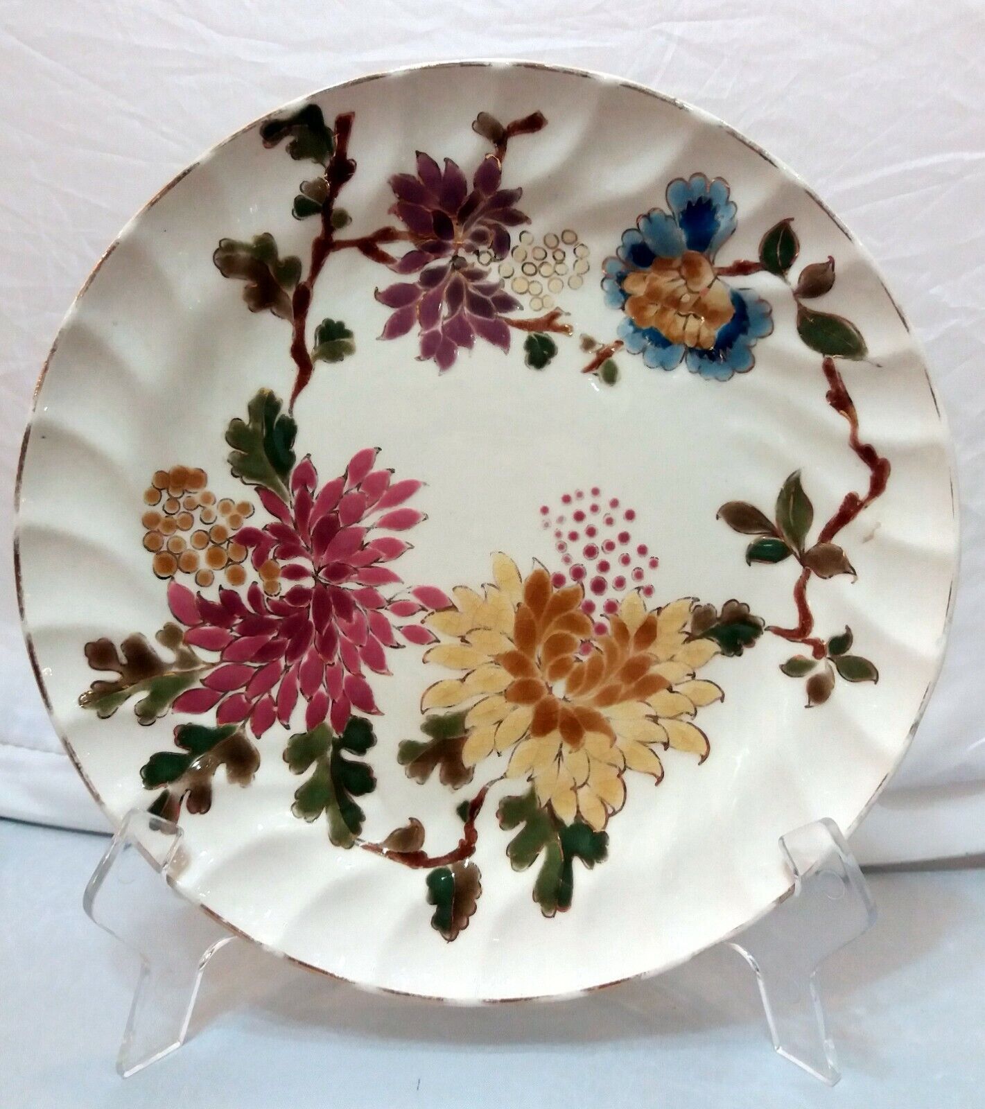 Zsolnay Antique Plate with Colorful Flower Decoration