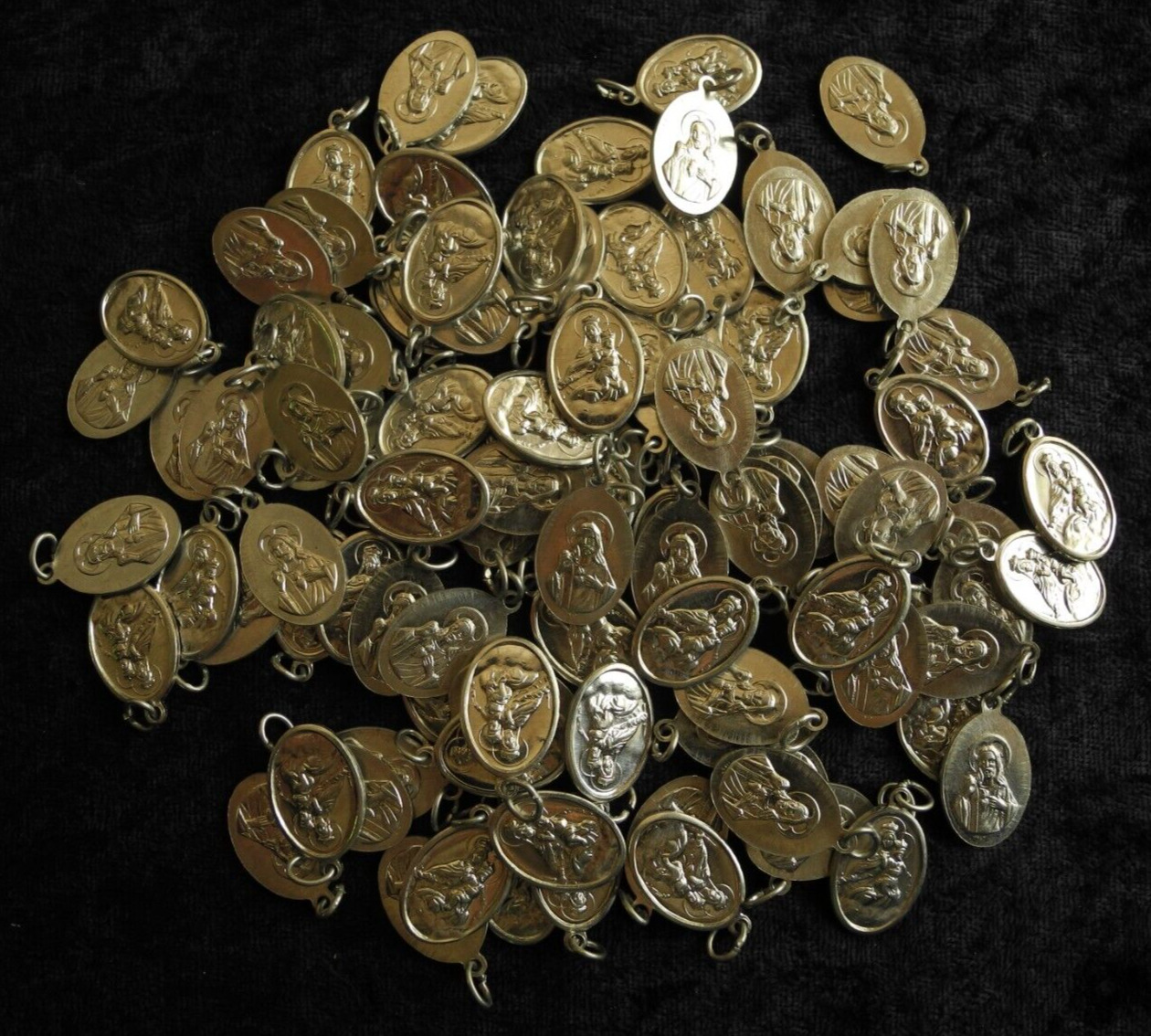 100x OLD VINTAGE SILVER METAL CHARM ROSARY Jesus Christ Blessed Virgin Mary