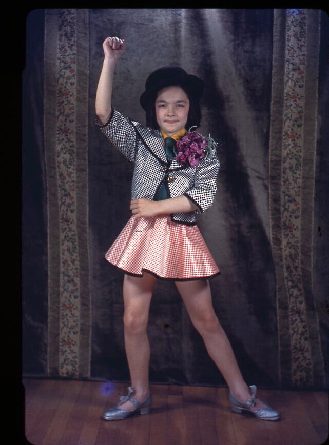 1940s Kodak 35mm Slide Red Border Kodachrome Girl in Tap Dancing Outfit Pose