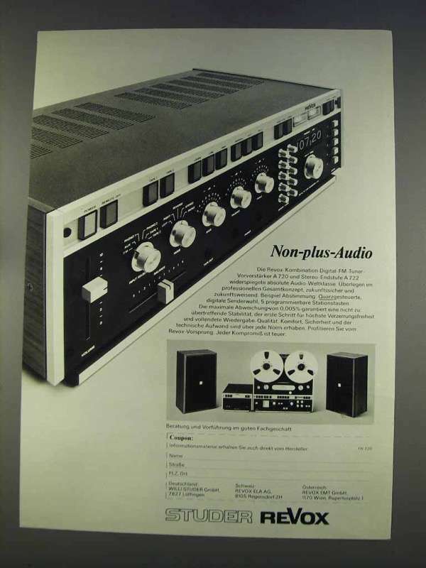 1977 Studer Revox Audio Equipment Ad - in German