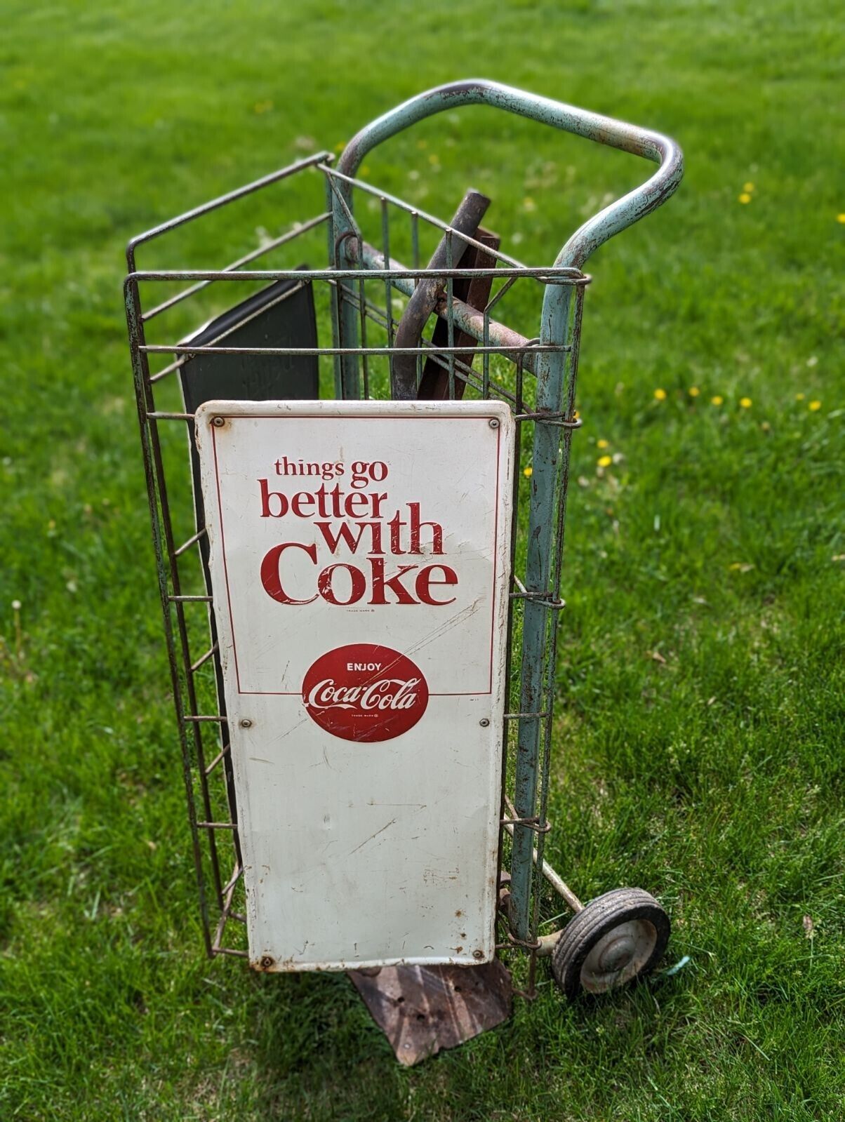  1960\'s Coca-Cola Hand Truck Delivery Dolly Double Sign \