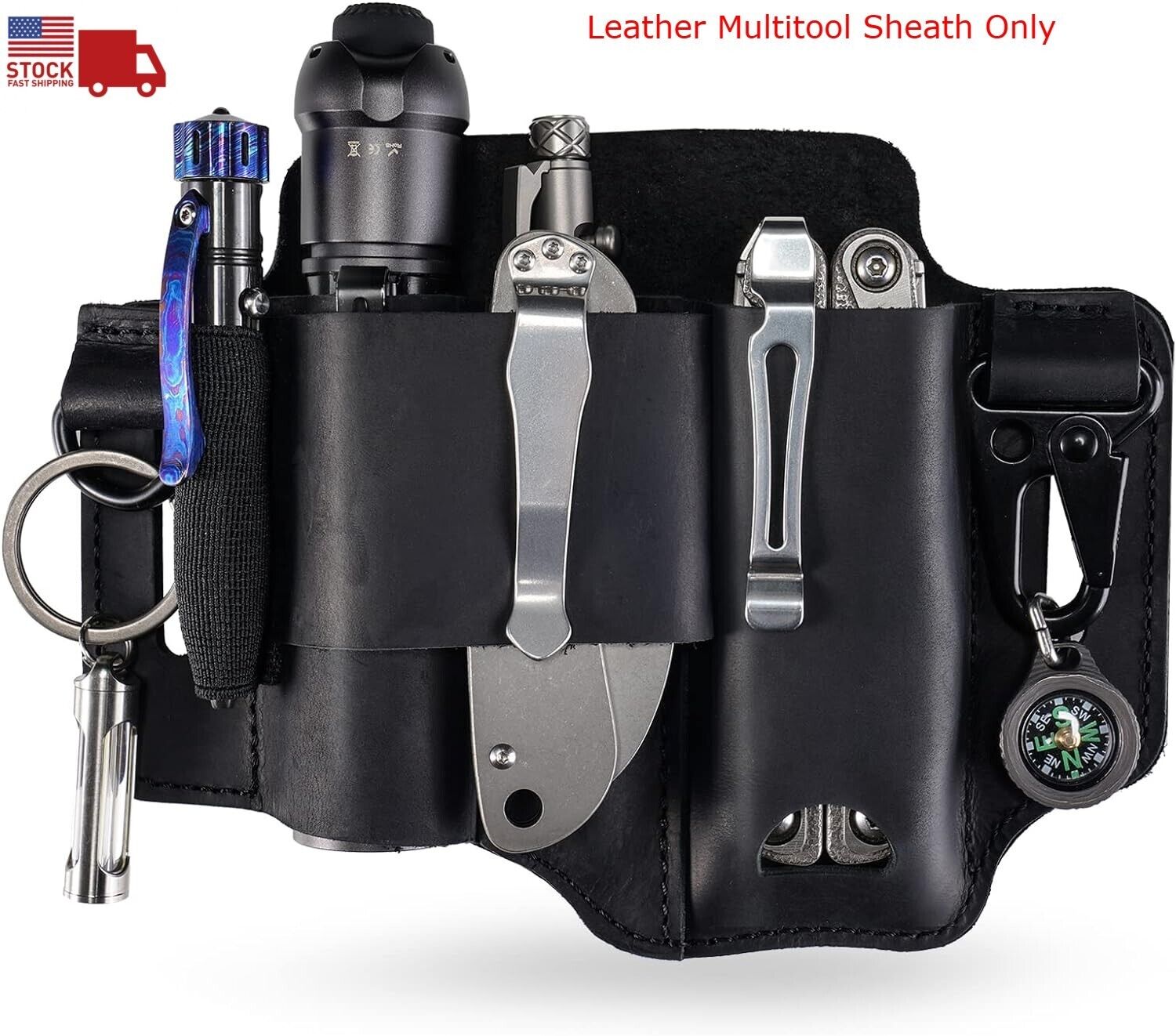 Multitool Flashlight Sheath Belt Leather EDC Pocket Organizer Pen Holder Pouch