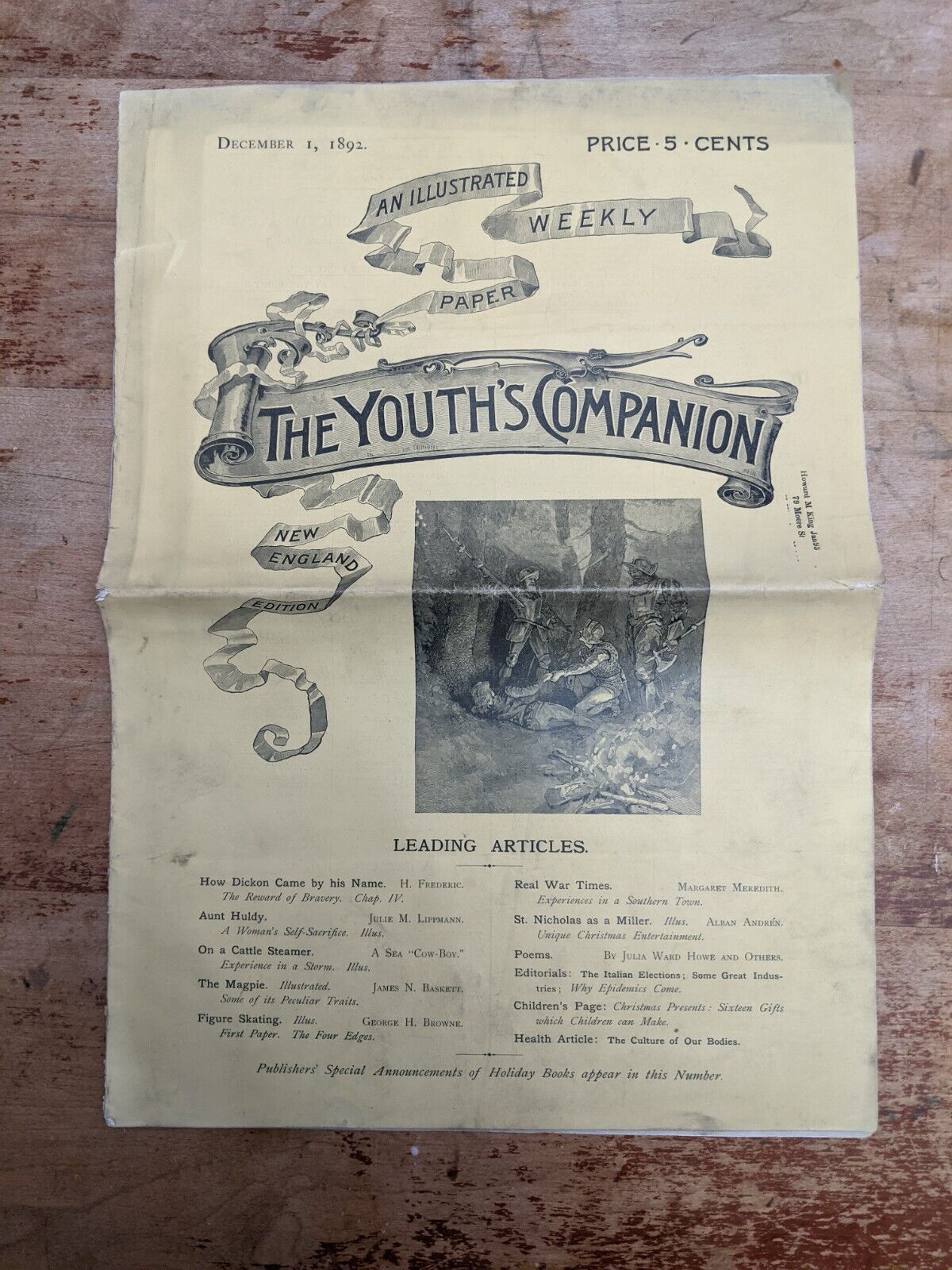 The Youths Companion December 1, 1892 Victorian Newspaper Antique The Magpie
