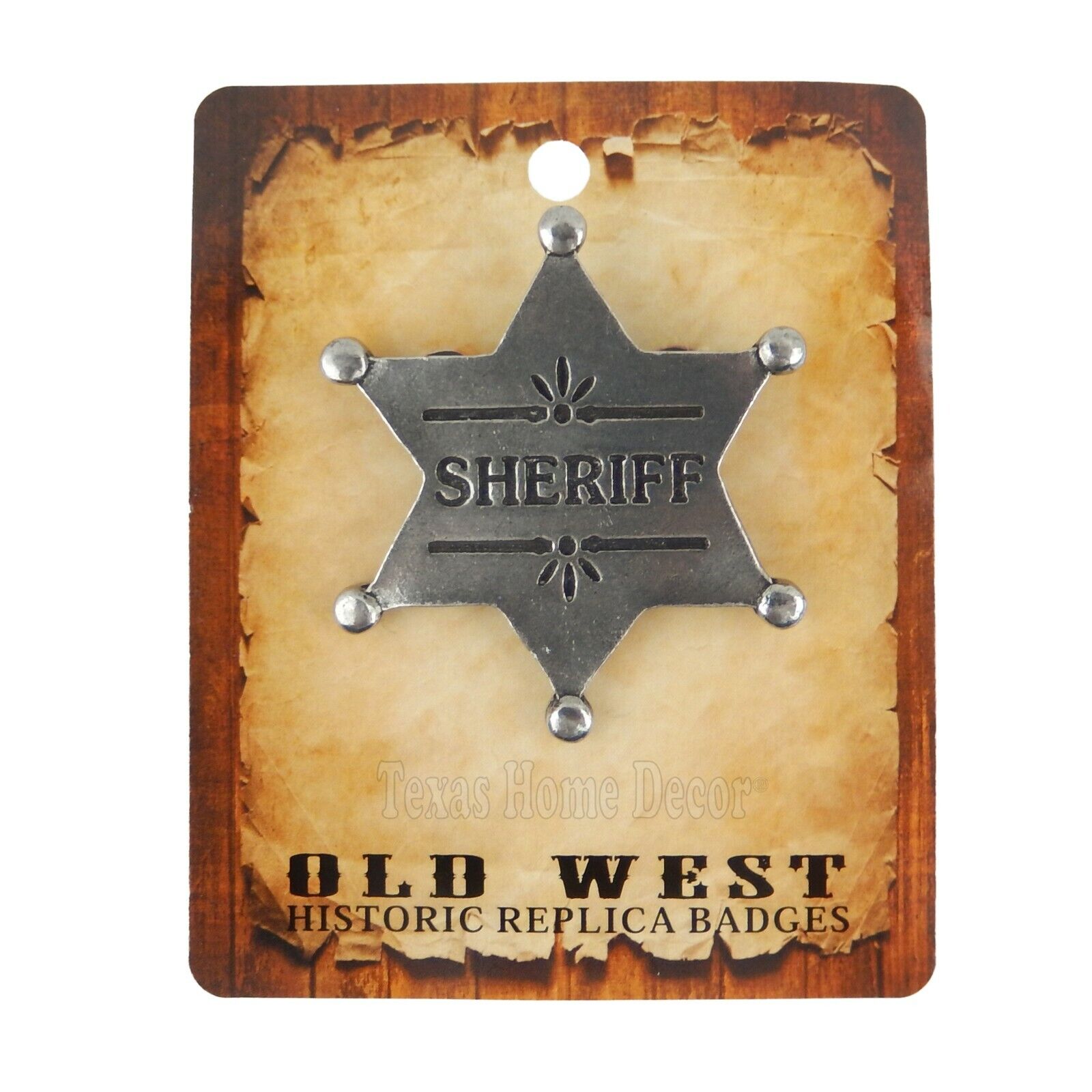 Sheriff Badge Old West Replica Antique Silver Finish 6 Pointed Star Made in USA