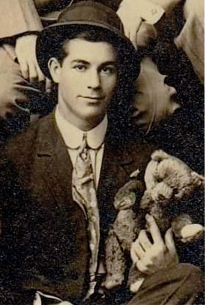 Young Man in Suit Sitting With His Teddy Bear snapshot gay man's collection 4x6 
