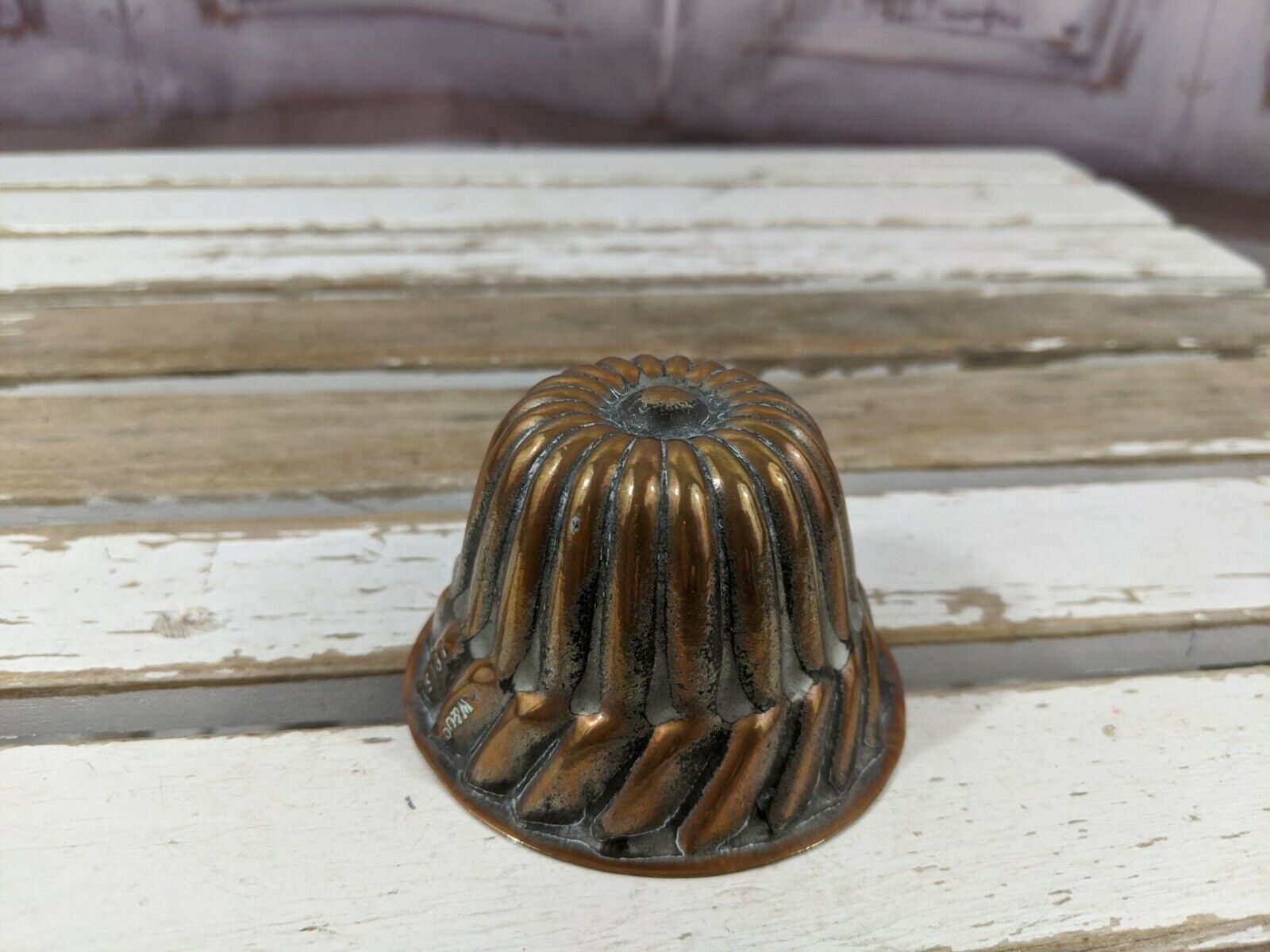 Antique copper jello mold mini vintage round