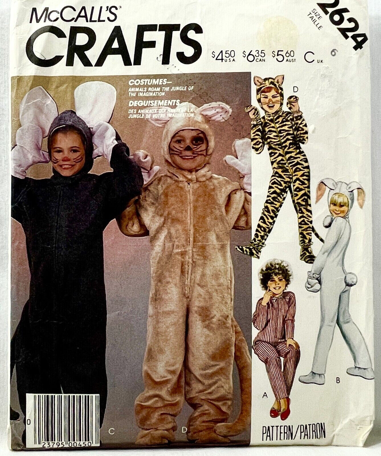 1986 McCalls Sewing Pattern 2624 Boys Girls Animal Halloween Costumes Sz 6 12594