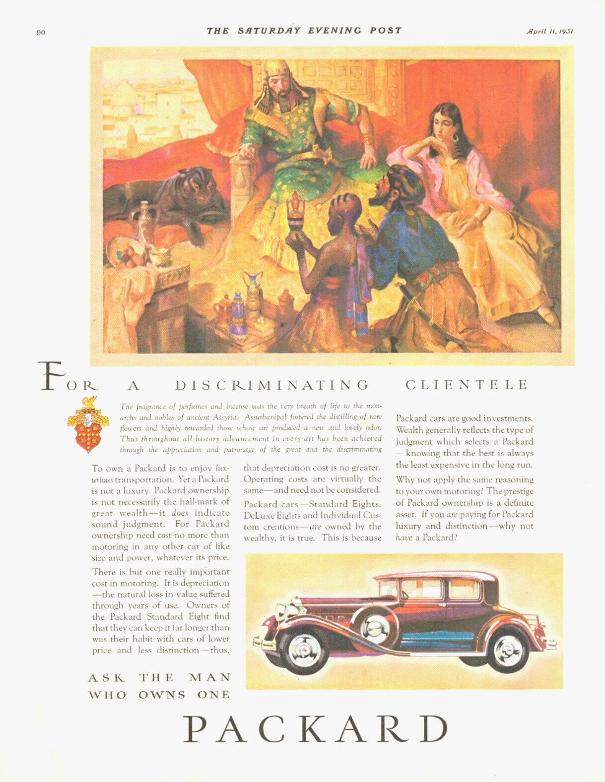 1931 PACKARD EIGHT motorcar art PRINT AD royalty nobles flowers auto car antique