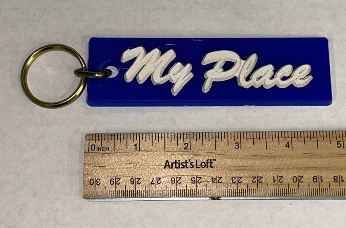 Vintage My Place Large Plastic Brass Cabin Hotel Keychain Key Ring 5\