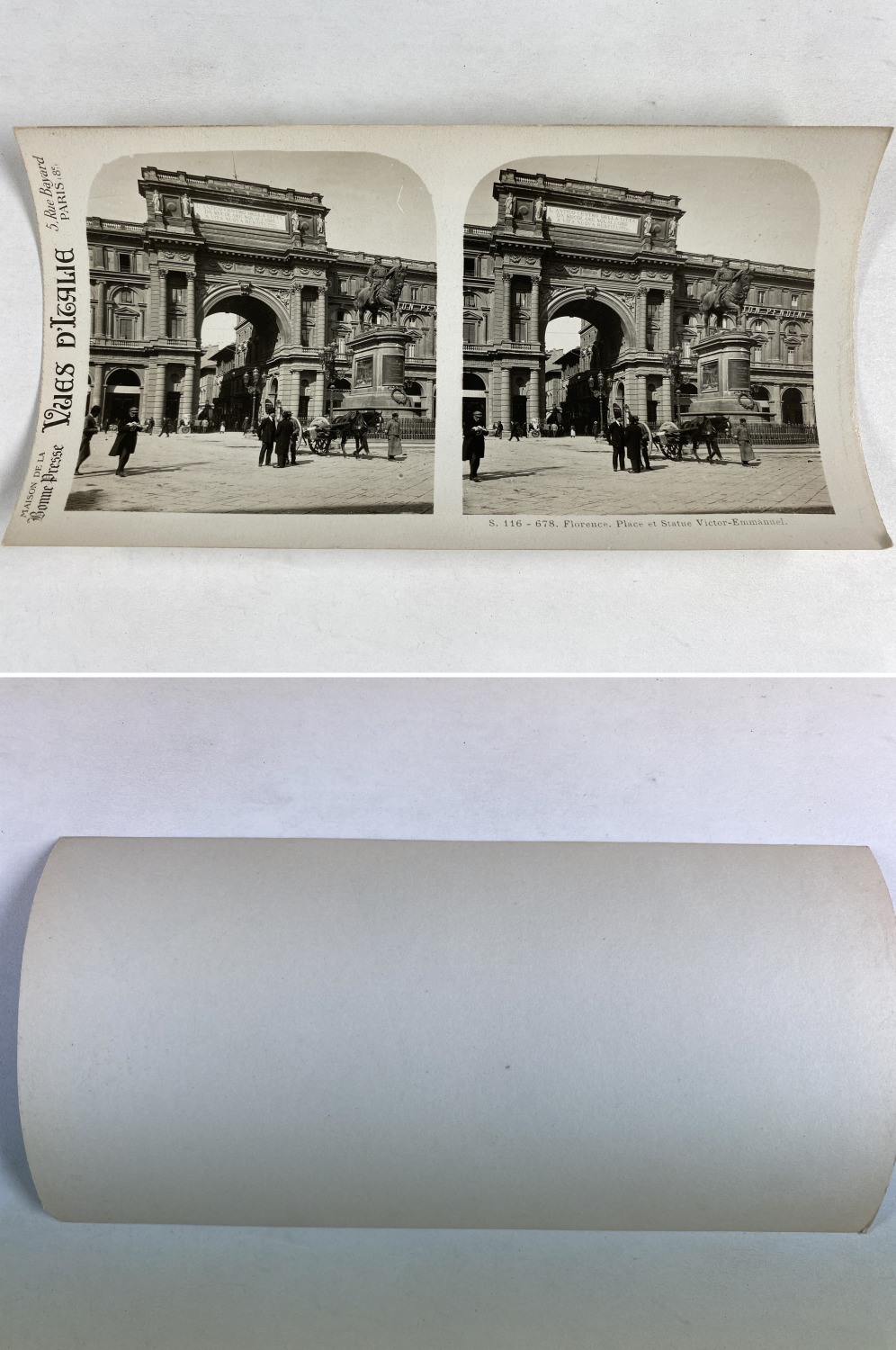 Florence, Place & Statue Victor-Emmanuel, Vintage Silver Print, ca.1910, Stereo