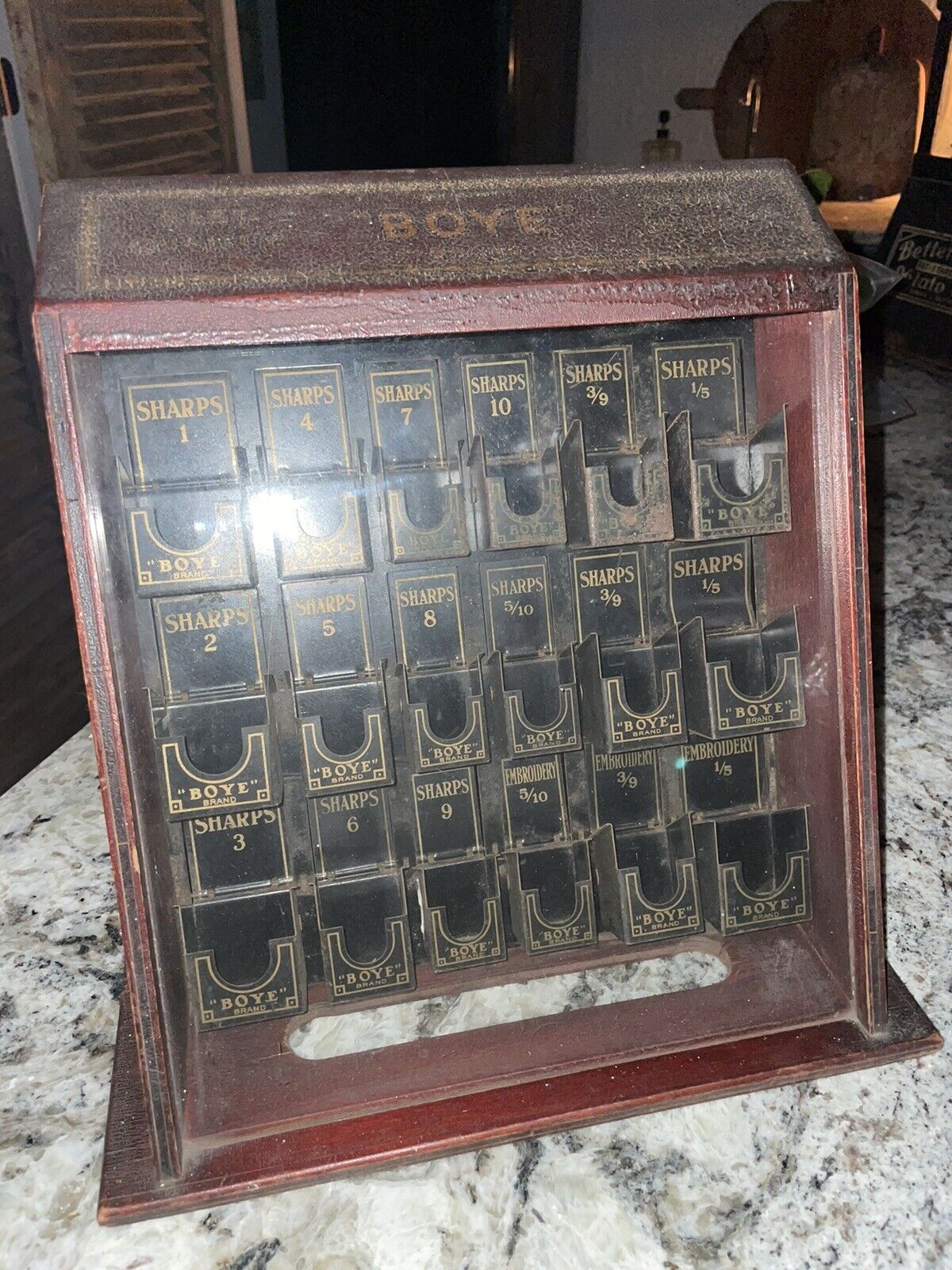 Vintage Antique Boye General Store Needle Display Cabinet 