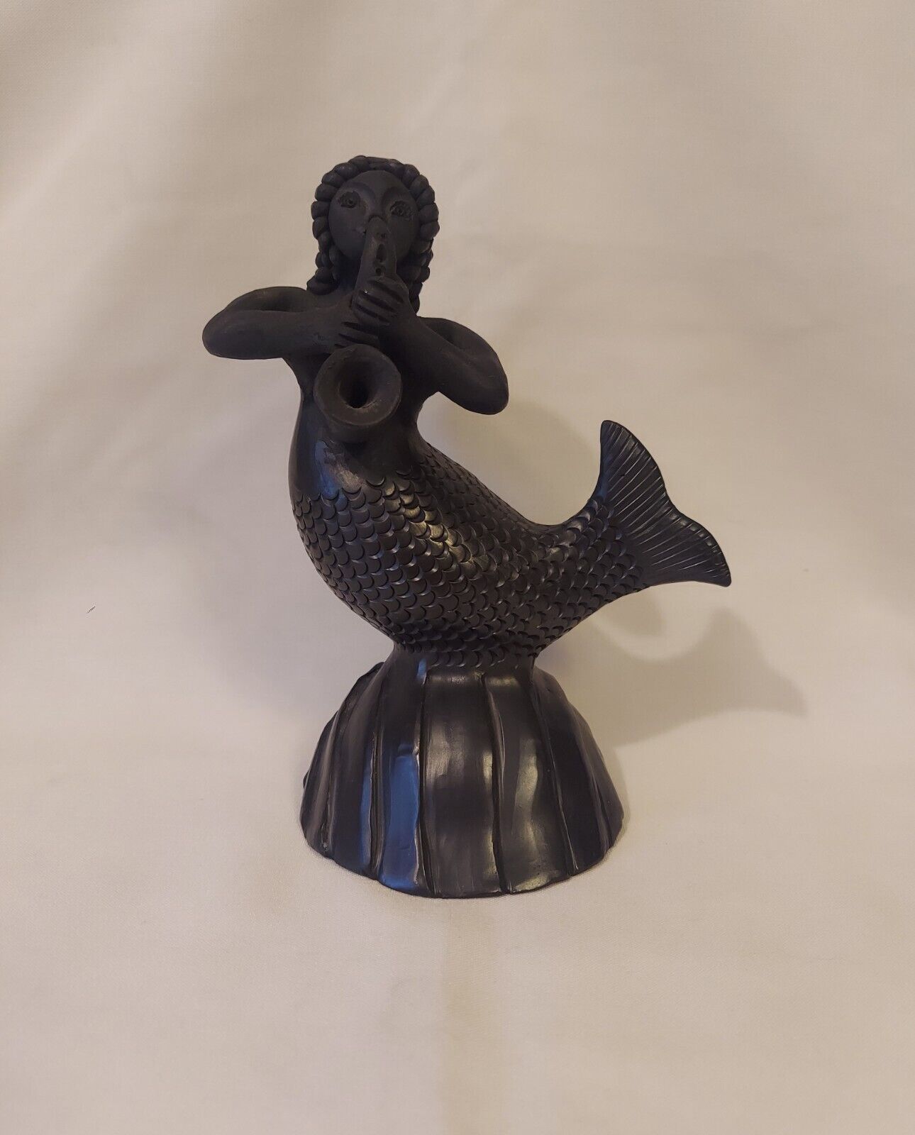 Adelina Pedro Martinez Mexican Black Clay Mermaid Siren Candlestick Holder