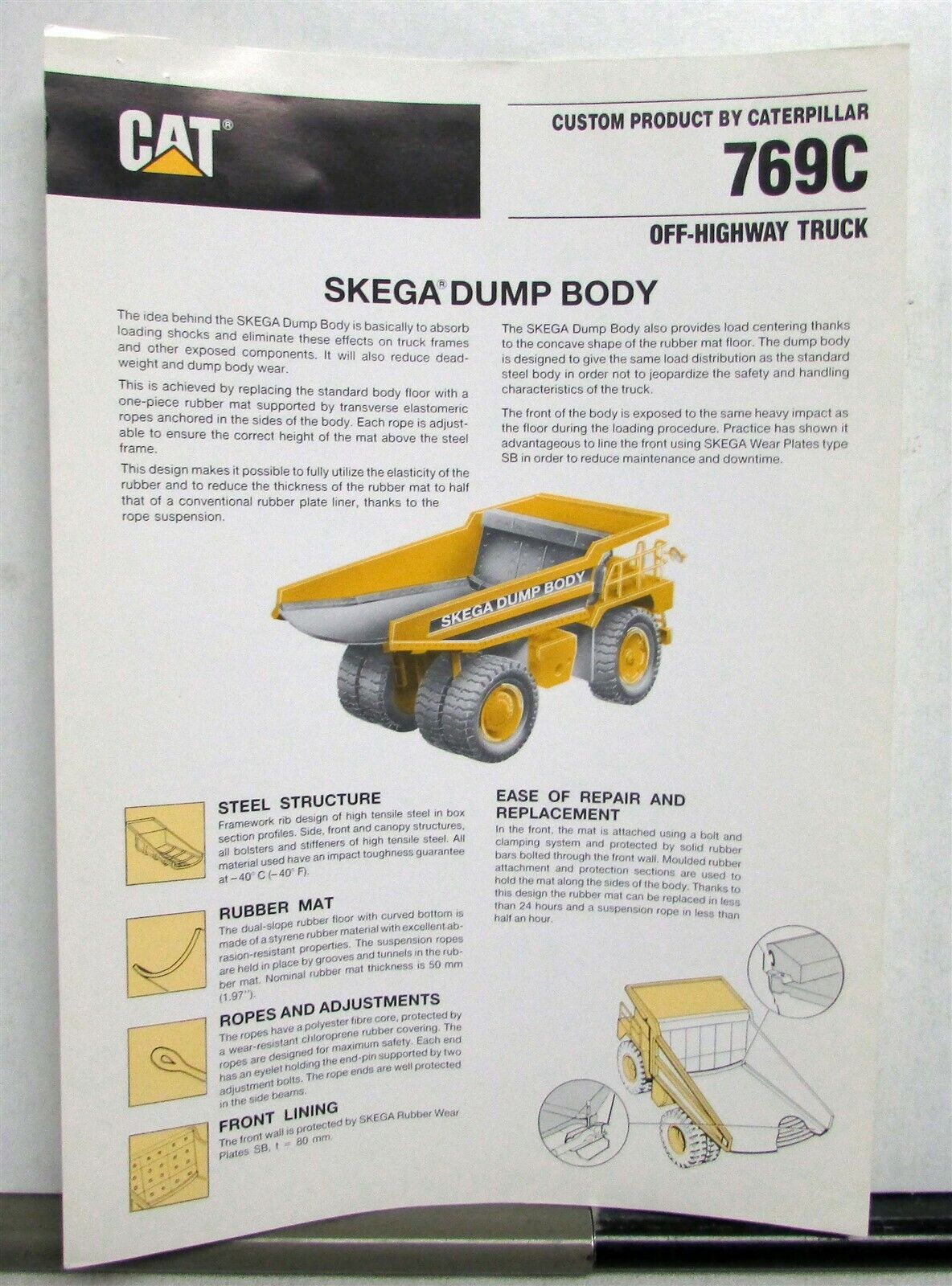 1990 Cat769C Off Highway Truck Skega Dump Body Construction Sales Sheet