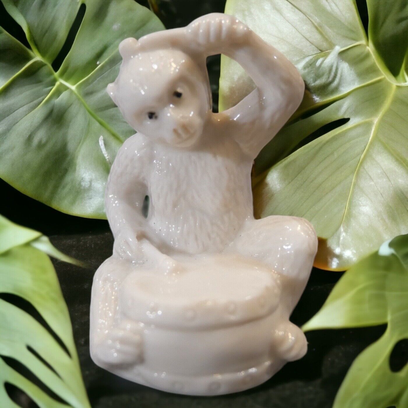 Mid 20th C. Chinese Dehua Porcelain Monkey Drummer Musician Miniature Figurine
