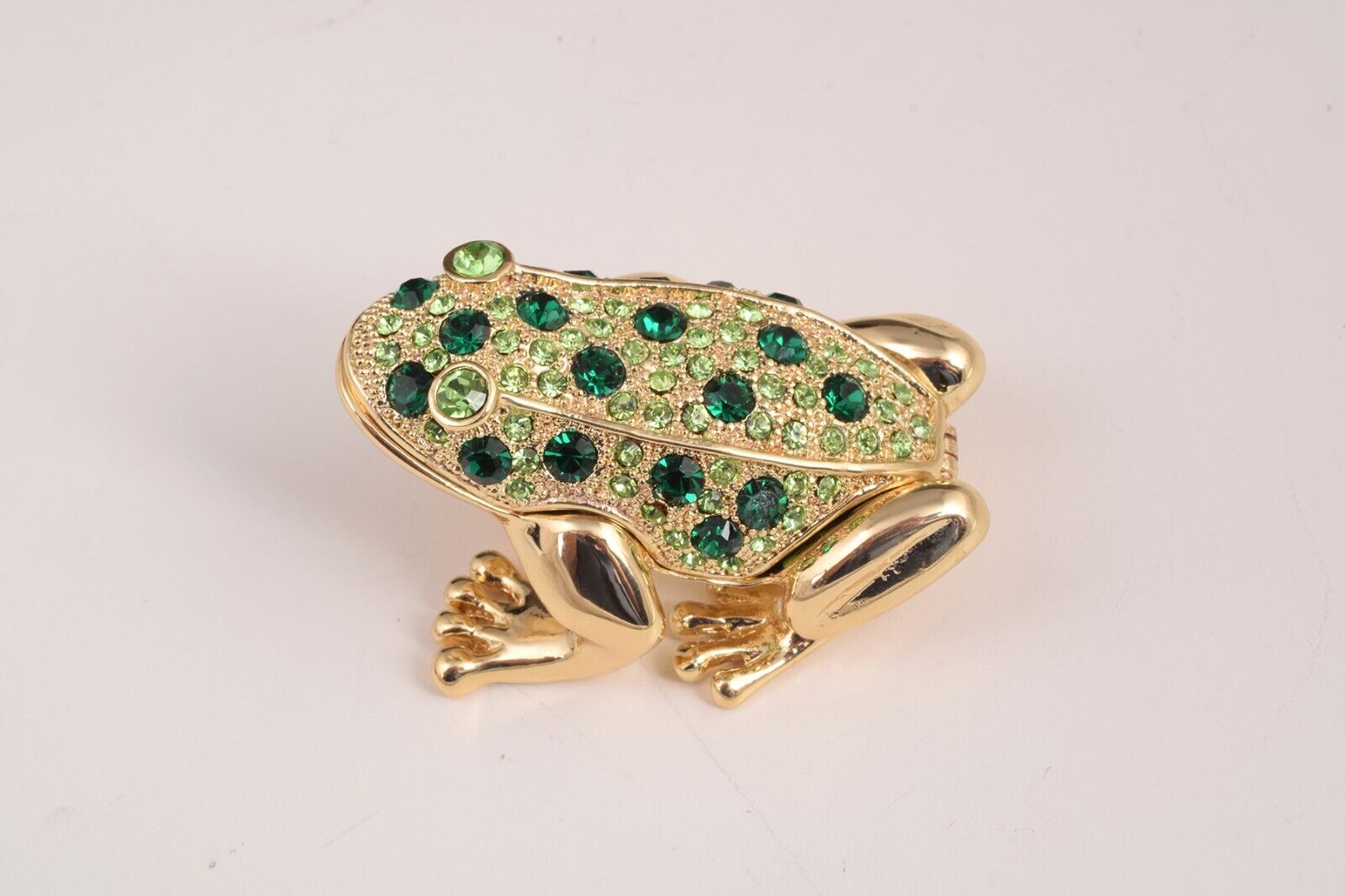 Keren Kopal Golden Green Frog Trinket Box Decorated with Austrian Crystals