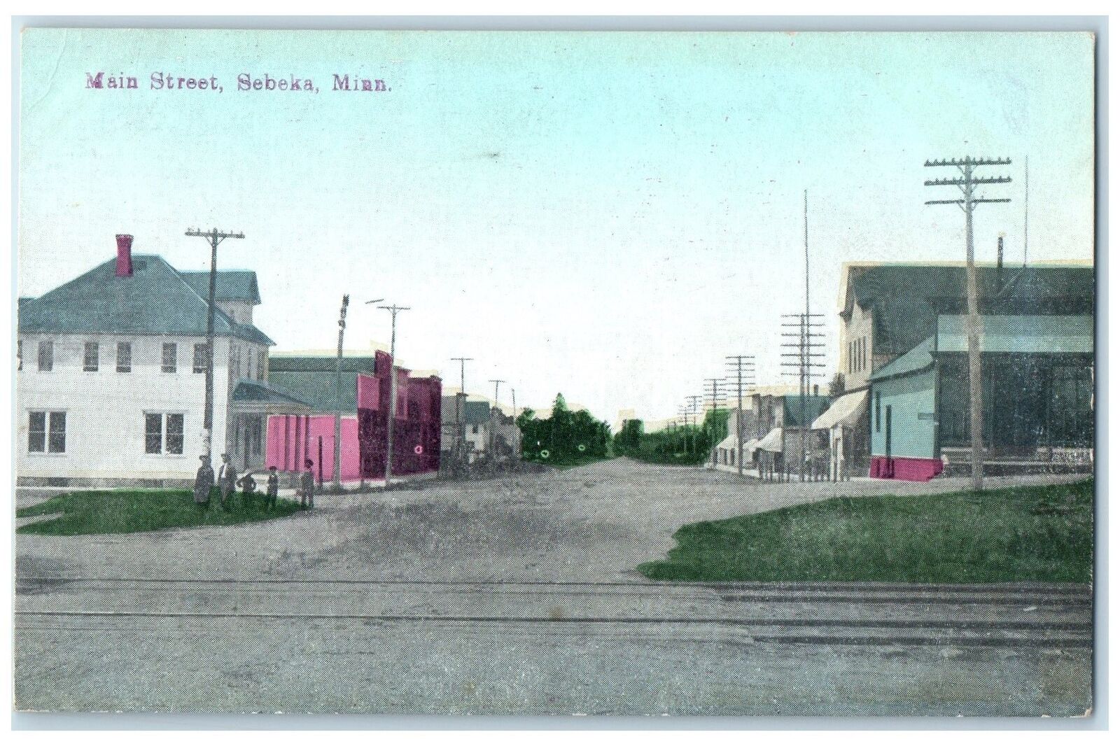 c1910 Main Street Exterior Roadside Sebeka Minnesota MN Unposted People Postcard