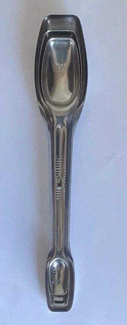 Vintage FOLEY Stainless Nesting Measuring Spoon Set Double Ended Long Handle