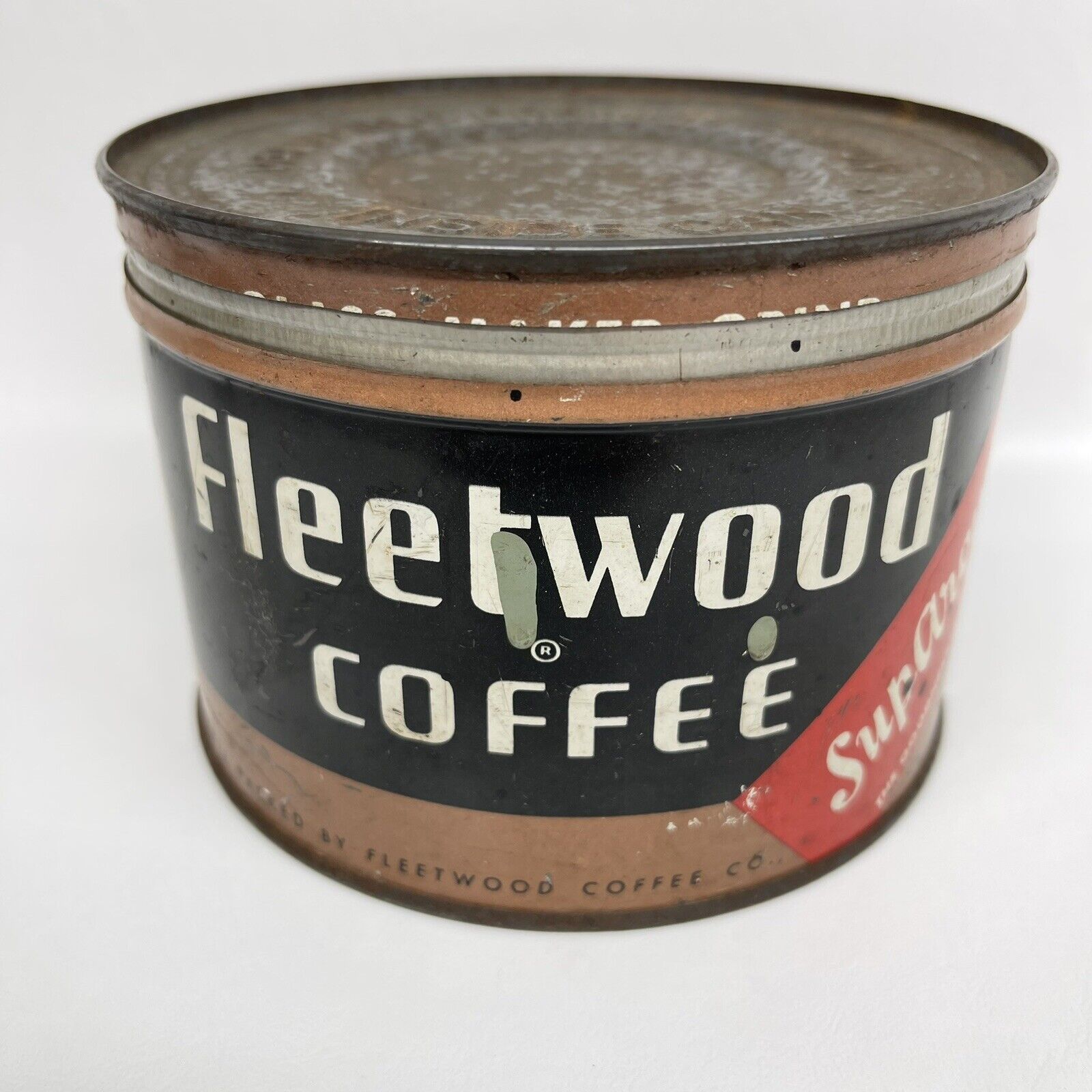 Vtg Fleetwood Coffee Can Tin Chattanooga Tennessee Brown Black Red 1 Lb READ