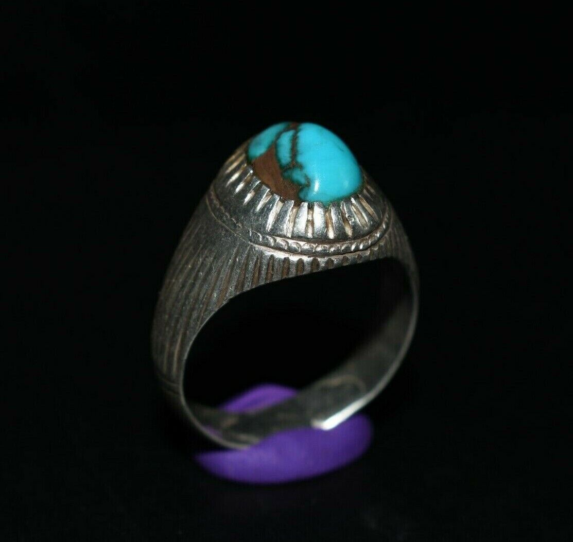 Stunning Vintage Near Eastern Natural Turquoise Stone Silver Ring from 1935