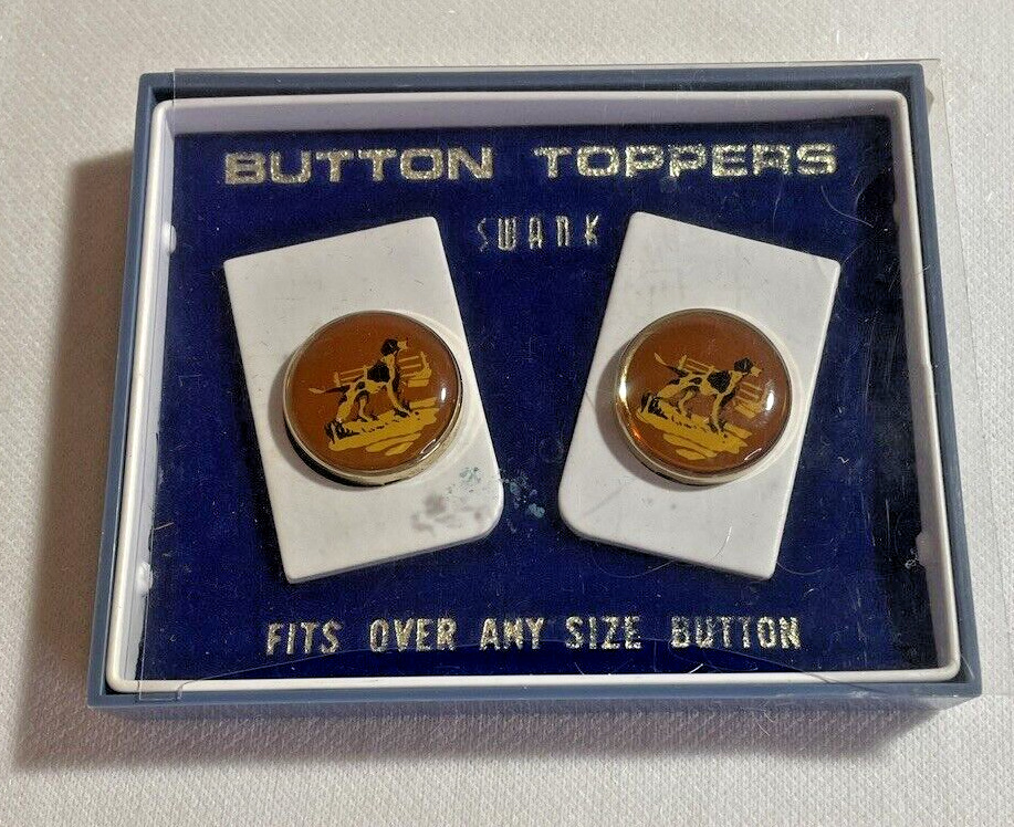Vintage Swank Button Toppers Metal Gold-Tone Hinged Dog Design