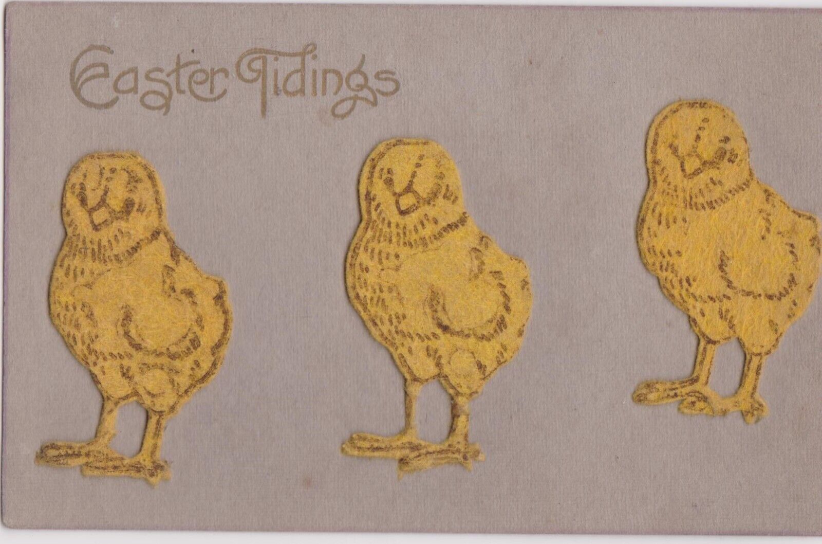 Antique Easter Tidings Postcard Felt Chicks 