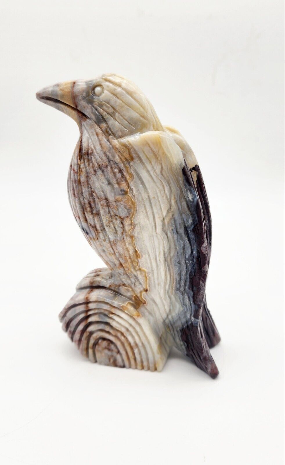 Mexican Agate Raven/Crow Hand-Carved Agate Raven, Natural Gemstone Carving 