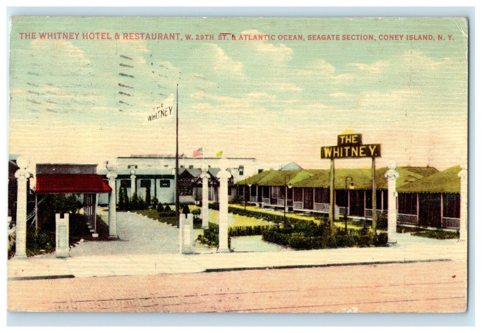 1914 The Whitney Hotel & Restaurant Coney Island NY Advertising Posted Postcard
