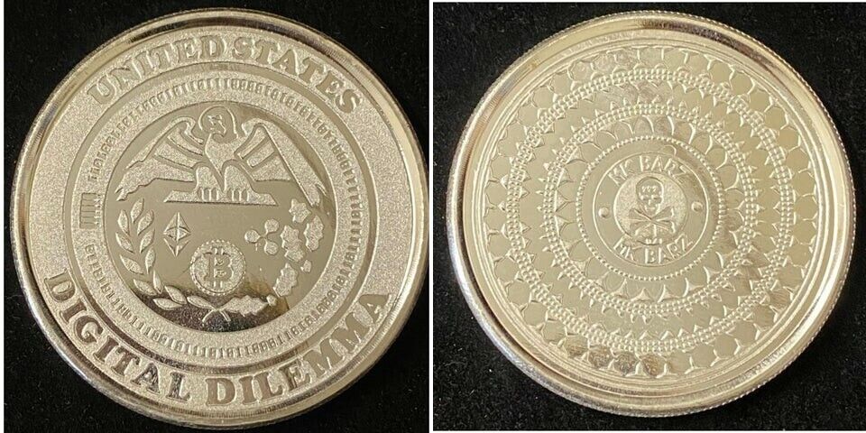 1 Oz Bitcoin Digital Dilemma Coin Stamped Round .999 Silver MK BarZ Mint PROOF