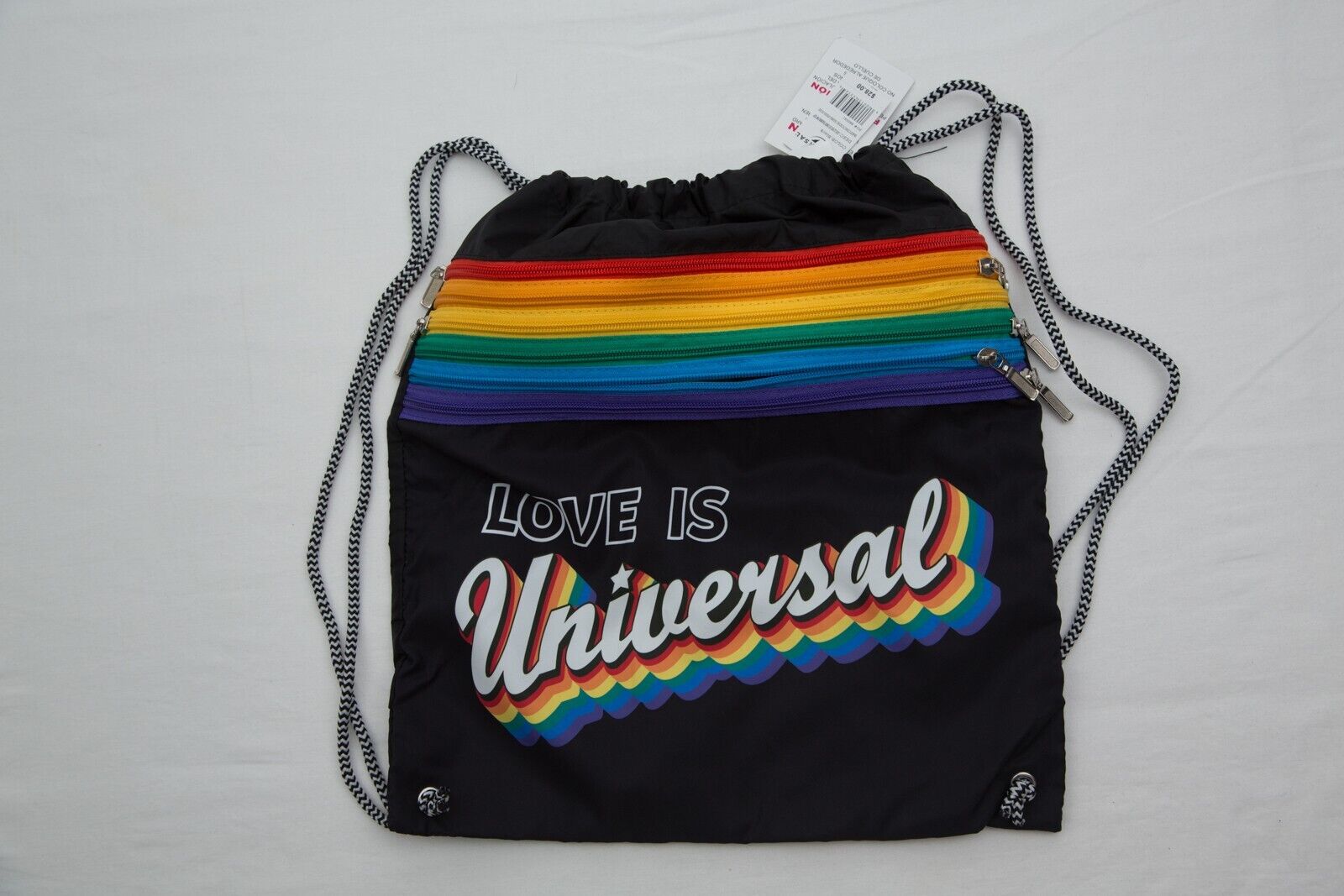 2022 Universal Studios Love is UNIVERSAL LGBTQ+ Draw String Backpack Zippers NEW