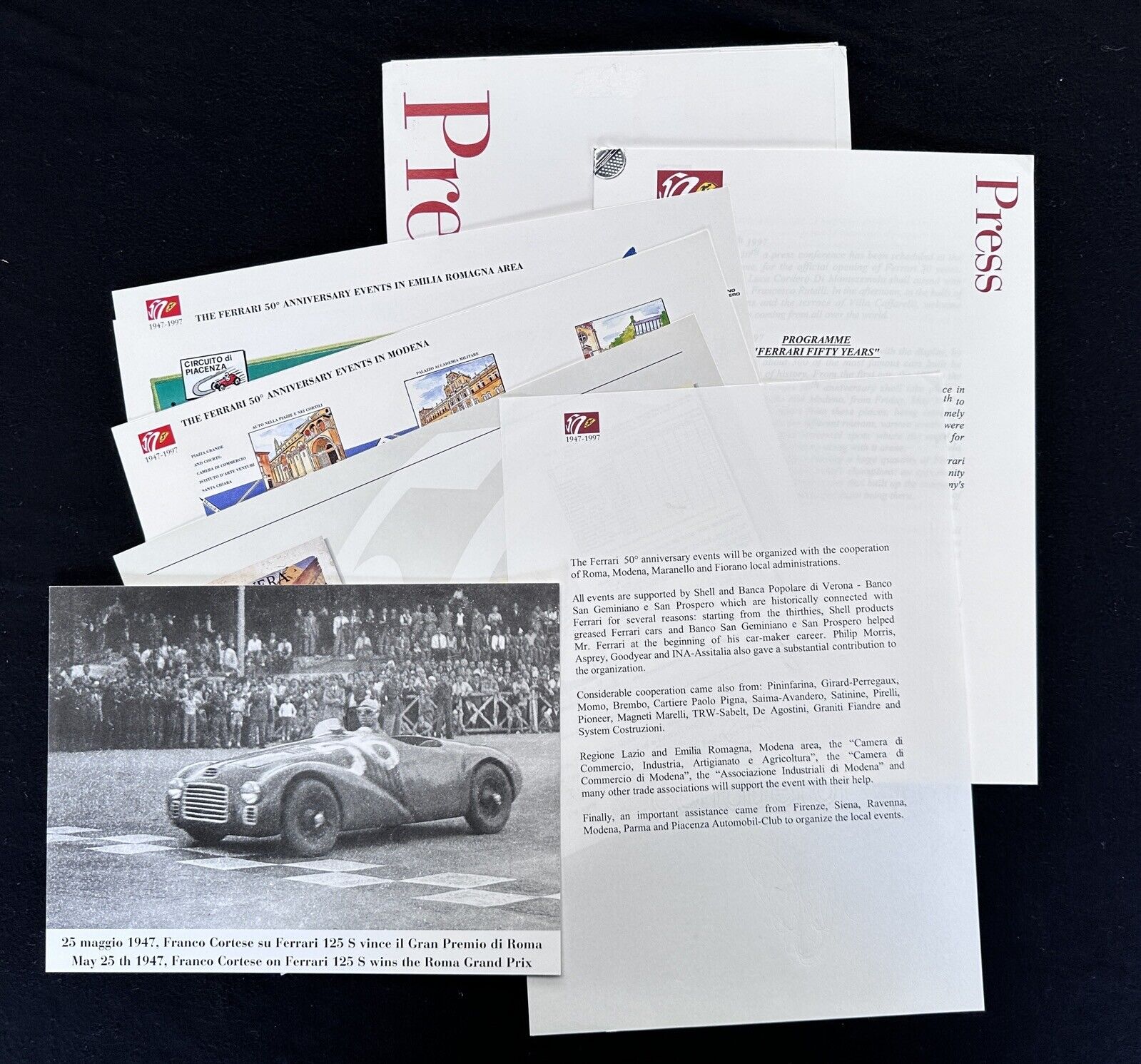 Ferrari 50th Anniversary Events 1997 Press Kit Photo Maps Modena Rome - Partial